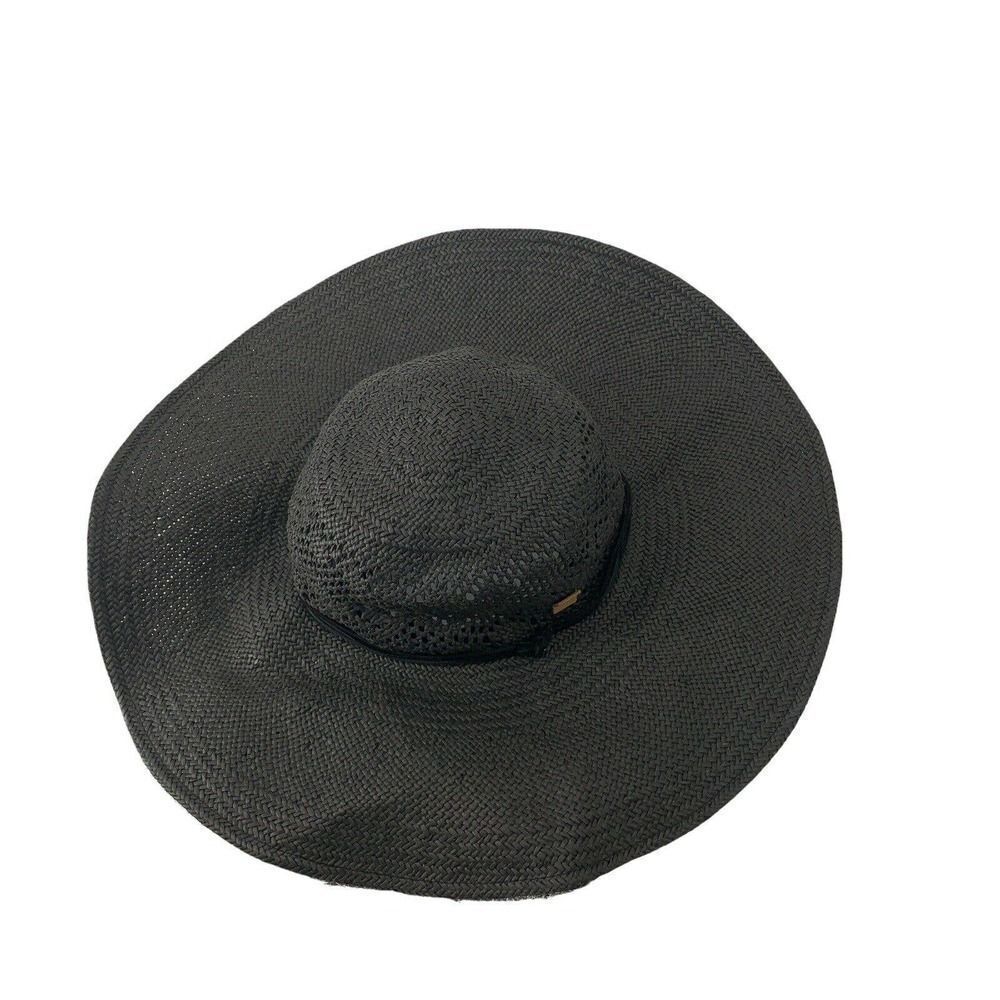 Caslon Black Woven Straw Wide Brim Floppy Hat OS